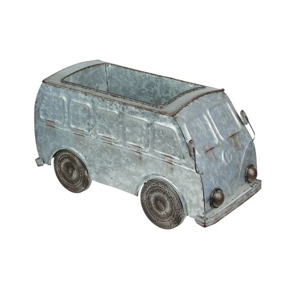 Distressed Galvanized Zinc Finish Vintage Surfer Van Metal Planter - Picture 1 of 4
